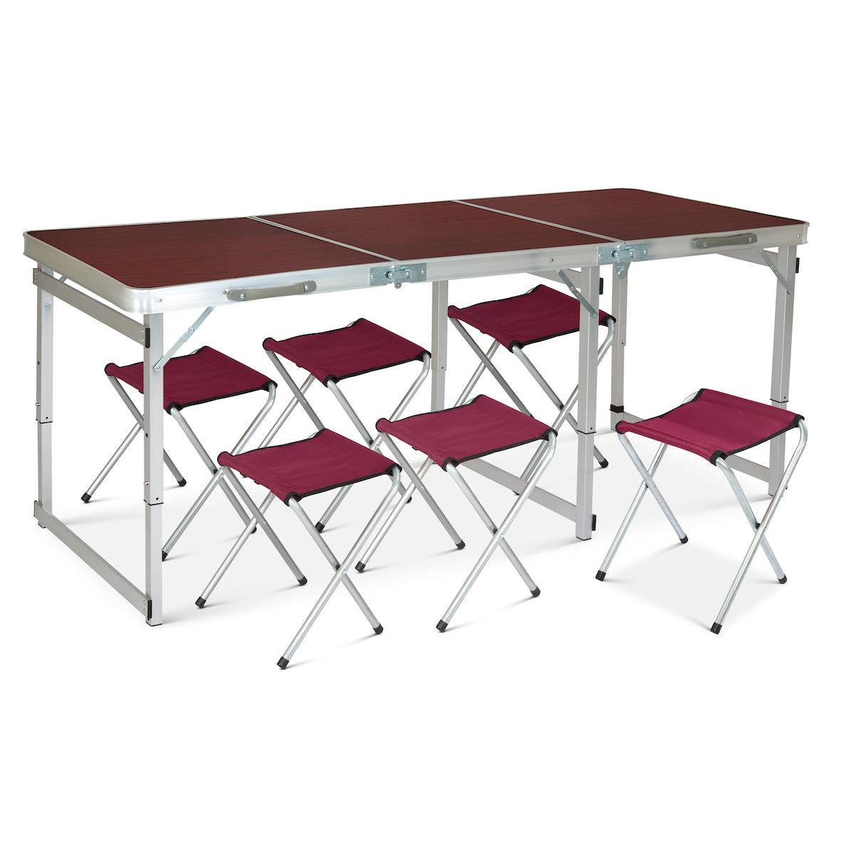 Picnic Folding Camping Table with 6 Chairs - Red Oak Clearance