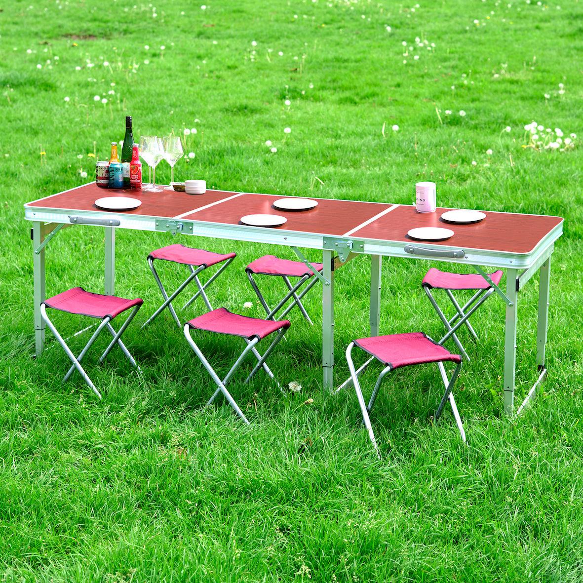 Picnic Folding Camping Table with 6 Chairs - Red Oak Clearance