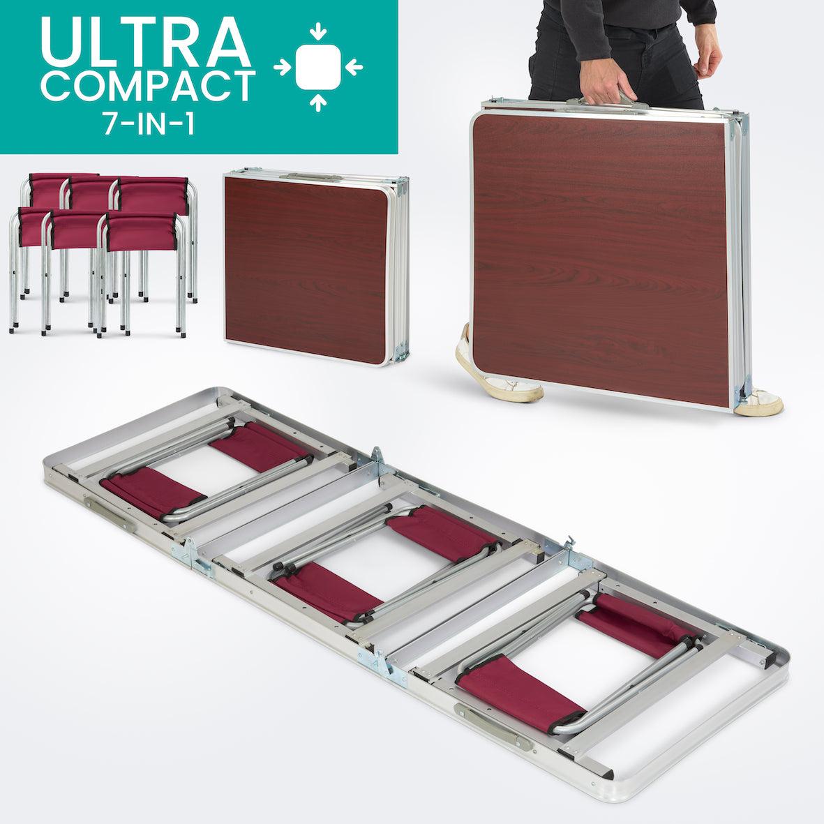 Picnic Folding Camping Table with 6 Chairs - Red Oak Clearance