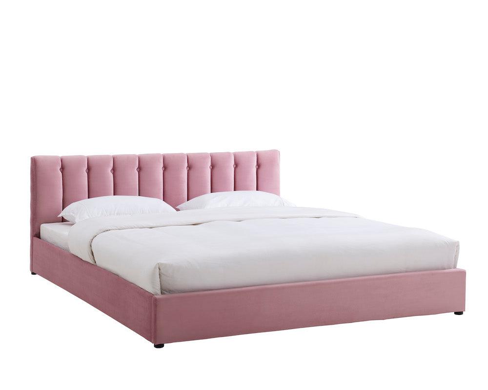 Pink Velvet Plush Ottoman Storage Bed Frame - Double or Super King Bargainia