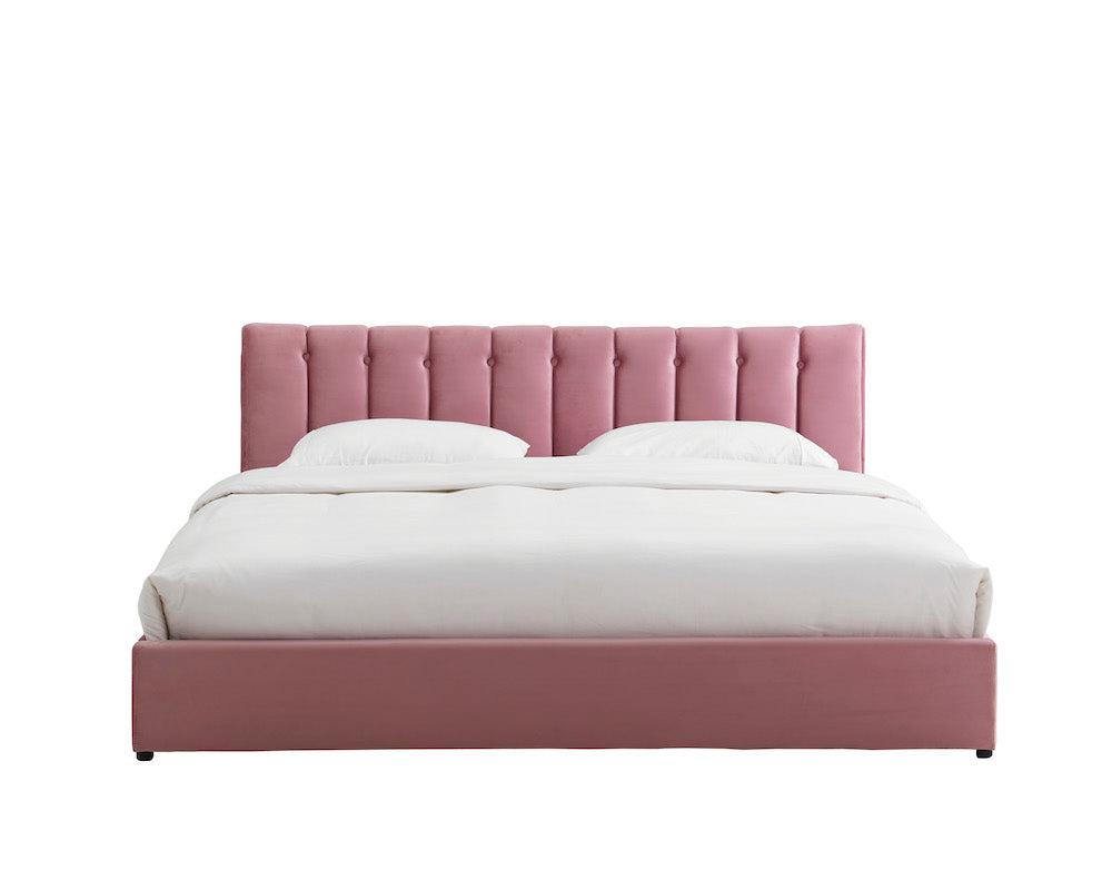 Pink Velvet Plush Ottoman Storage Bed Frame - Double or Super King Bargainia