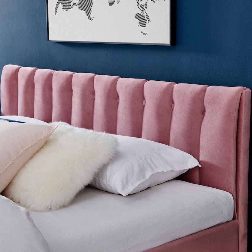 Pink Velvet Plush Ottoman Storage Bed Frame - Double or Super King Bargainia