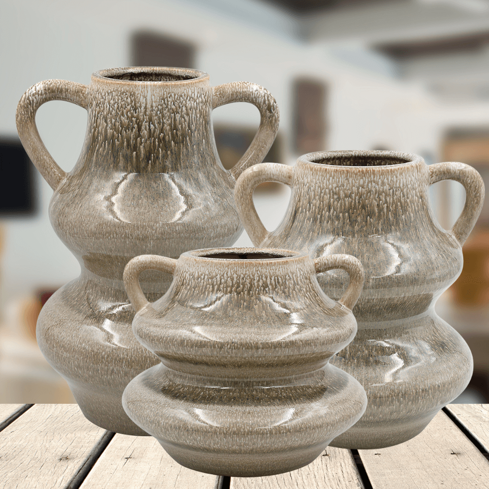 Pompeii Grey Reactive Glass Ceramic Flower Double Curved Vase Small, Medium, Large Clearance