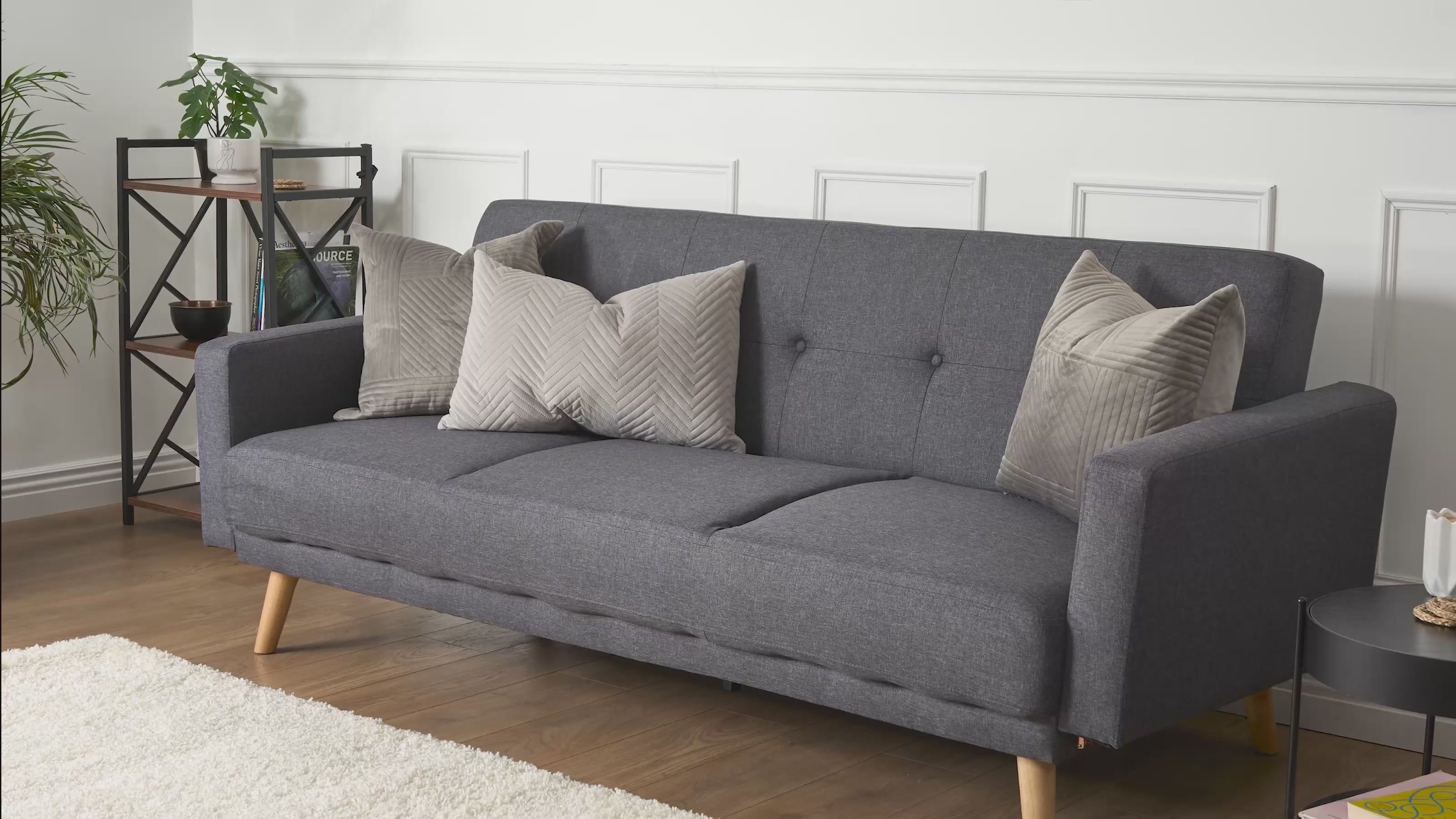 Load video: Narvik Sofa Bed 3 Seater Click Clack - Blue Sofas Bargainia