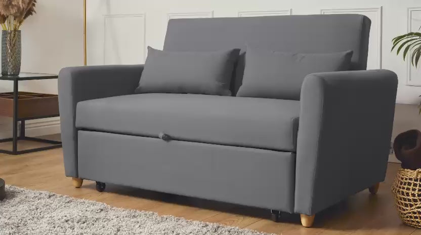 Load video: Dahlia Grey 2 Seater Pull Out Sofa Bed - Convertible Sleeper Sofa Sofas Bargainia
