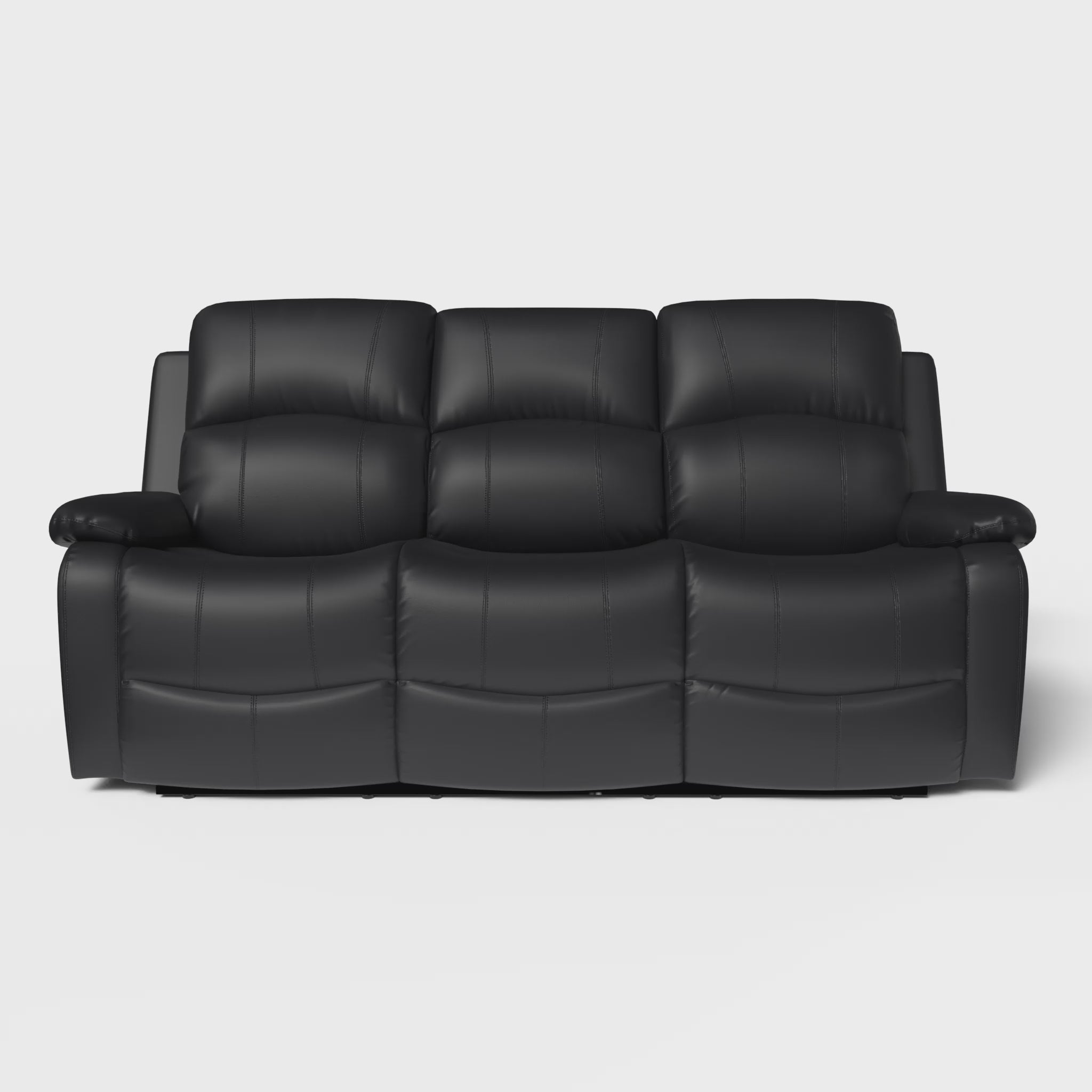 Load video: Faux Leather Manual Recliner Three Seater Sofa - Black