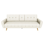 Lora Sofa Bed 3 Seater Faux Leather Click Clack with 2 Cup Holders - Beige Bargainia