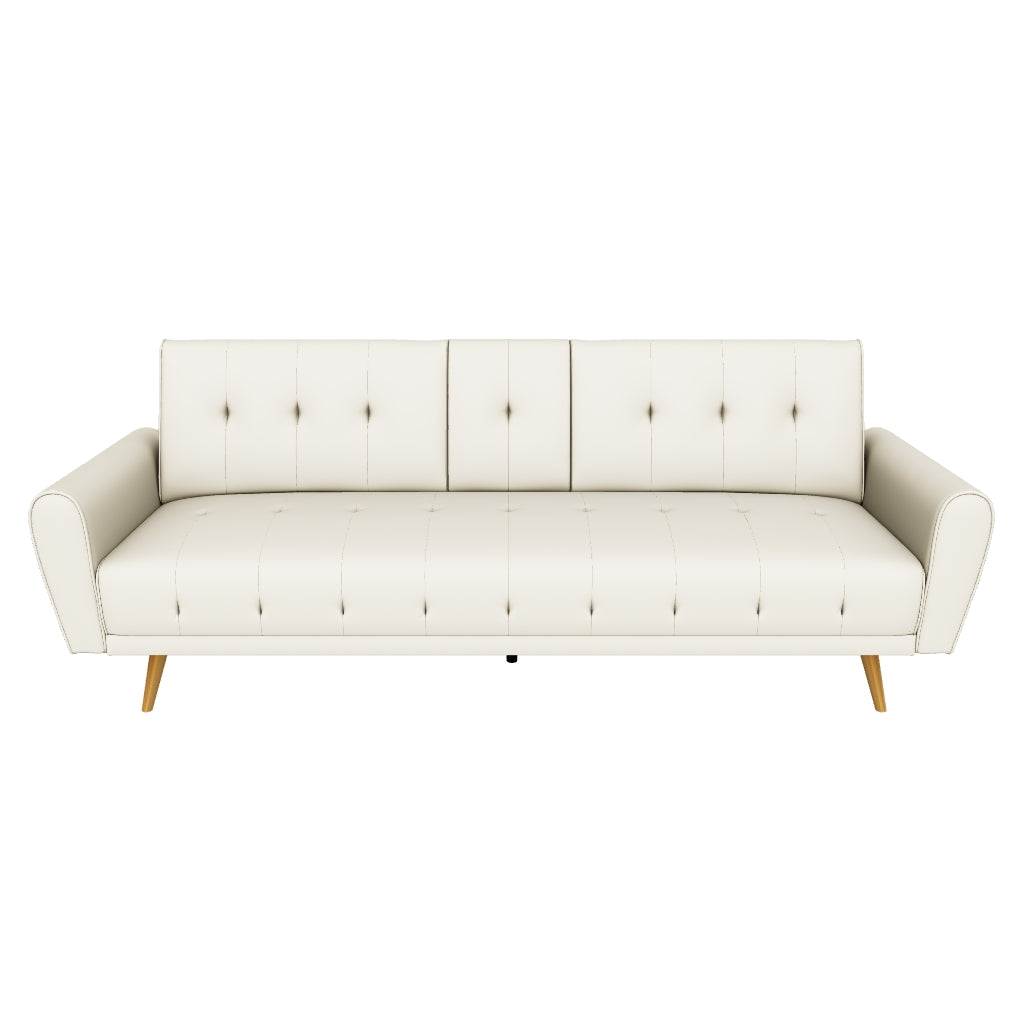 Lora Sofa Bed 3 Seater Faux Leather Click Clack with 2 Cup Holders - Beige Bargainia