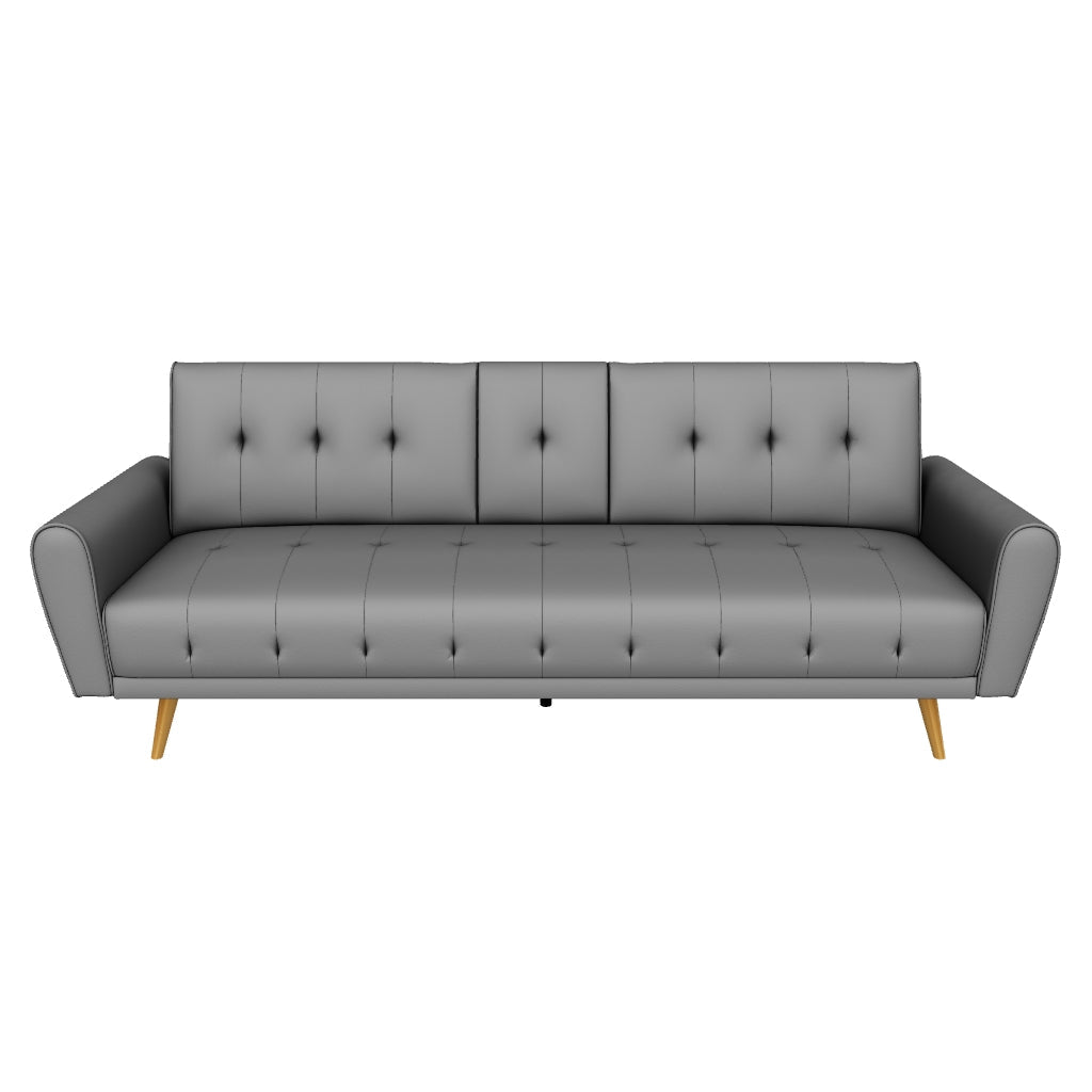 Lora Sofa Bed 3 Seater Faux Leather Click Clack with 2 Cup Holders - Black Bargainia