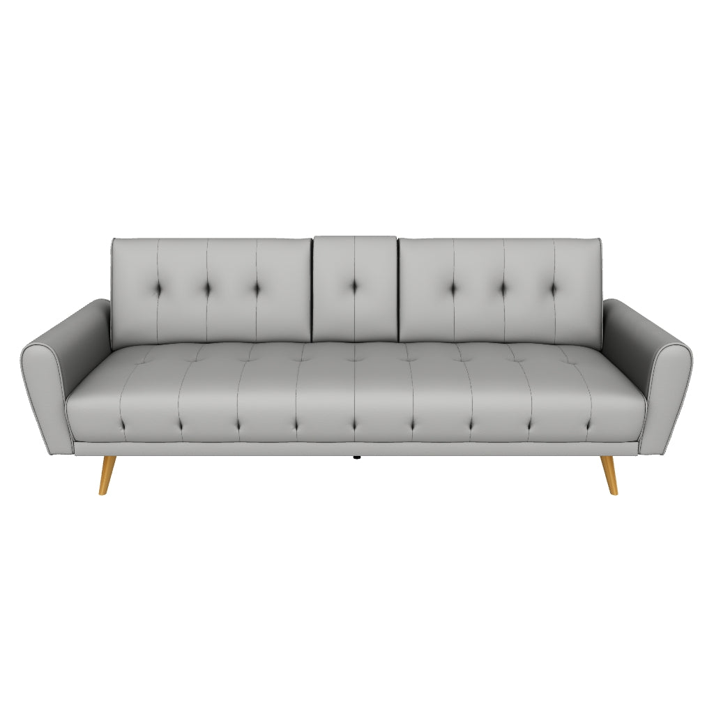 Lora Sofa Bed 3 Seater Faux Leather Click Clack with 2 Cup Holders - Grey Bargainia