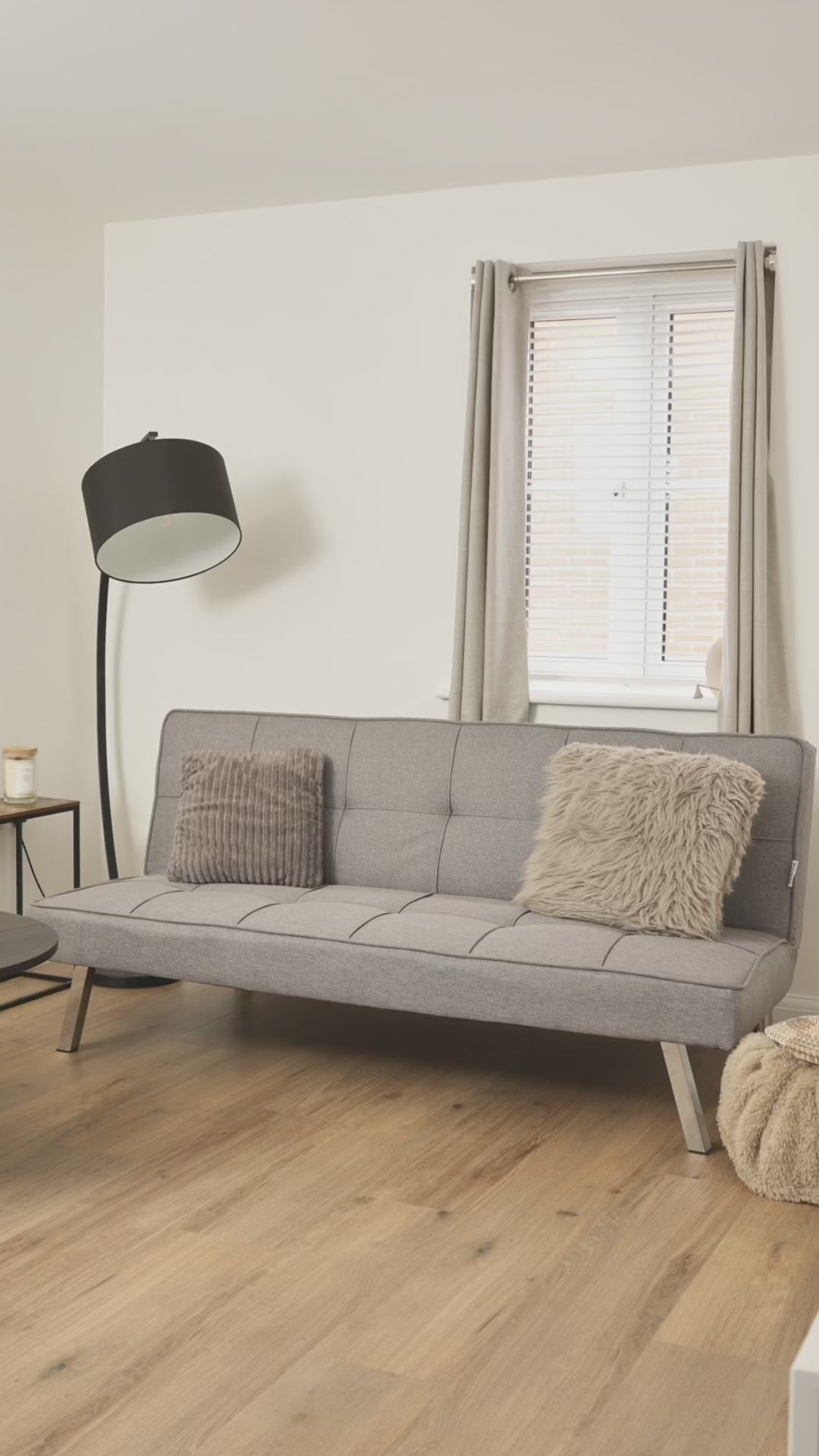 Load video: Grey Click Clack 3 Seater Sofa Bed - Britney