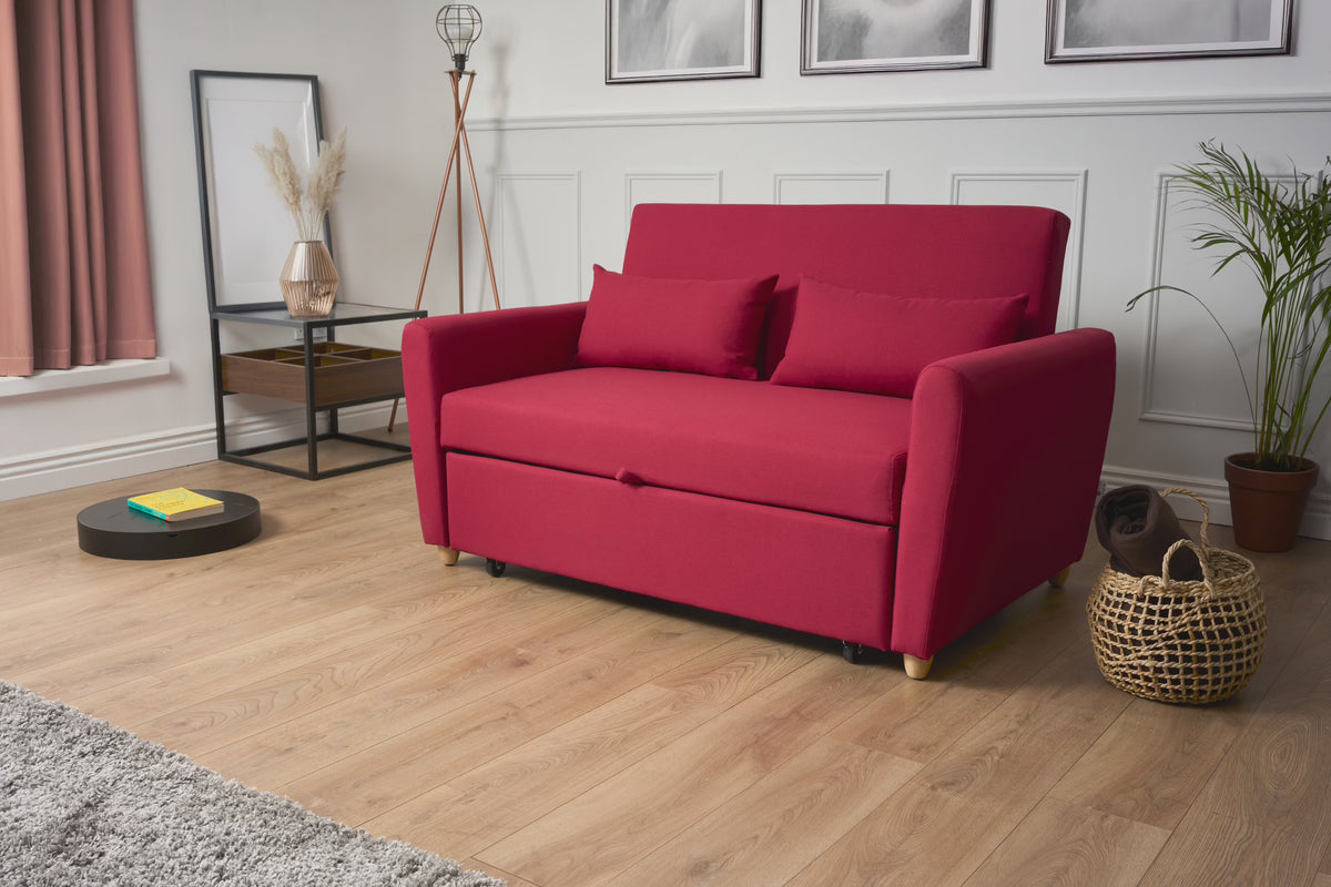 Chocolate Brown Sofa Bed, Dahlia 2 Seater Pull Out Sofa Bed, Linen Blend Sleeper Sofa with Double Sleeping Area