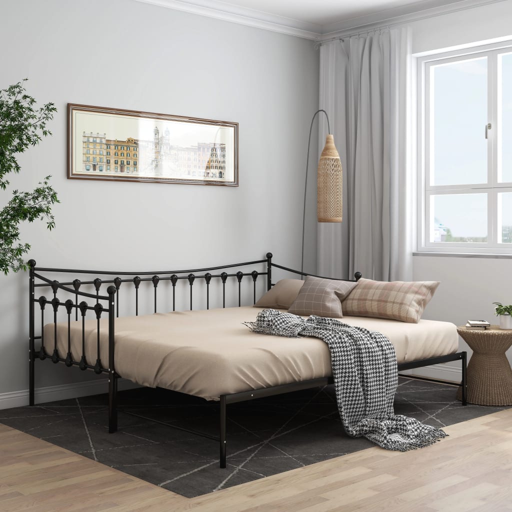 Pull - out Sofa Bed Frame without Mattress Black Metal 90x200 cm - Bargainia.com - 8720286195543 - 324758