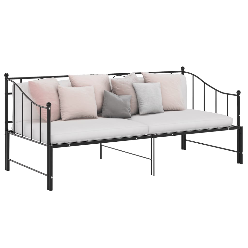Pull - out Sofa Bed Frame without Mattress Black Metal 90x200 cm - Bargainia.com - 