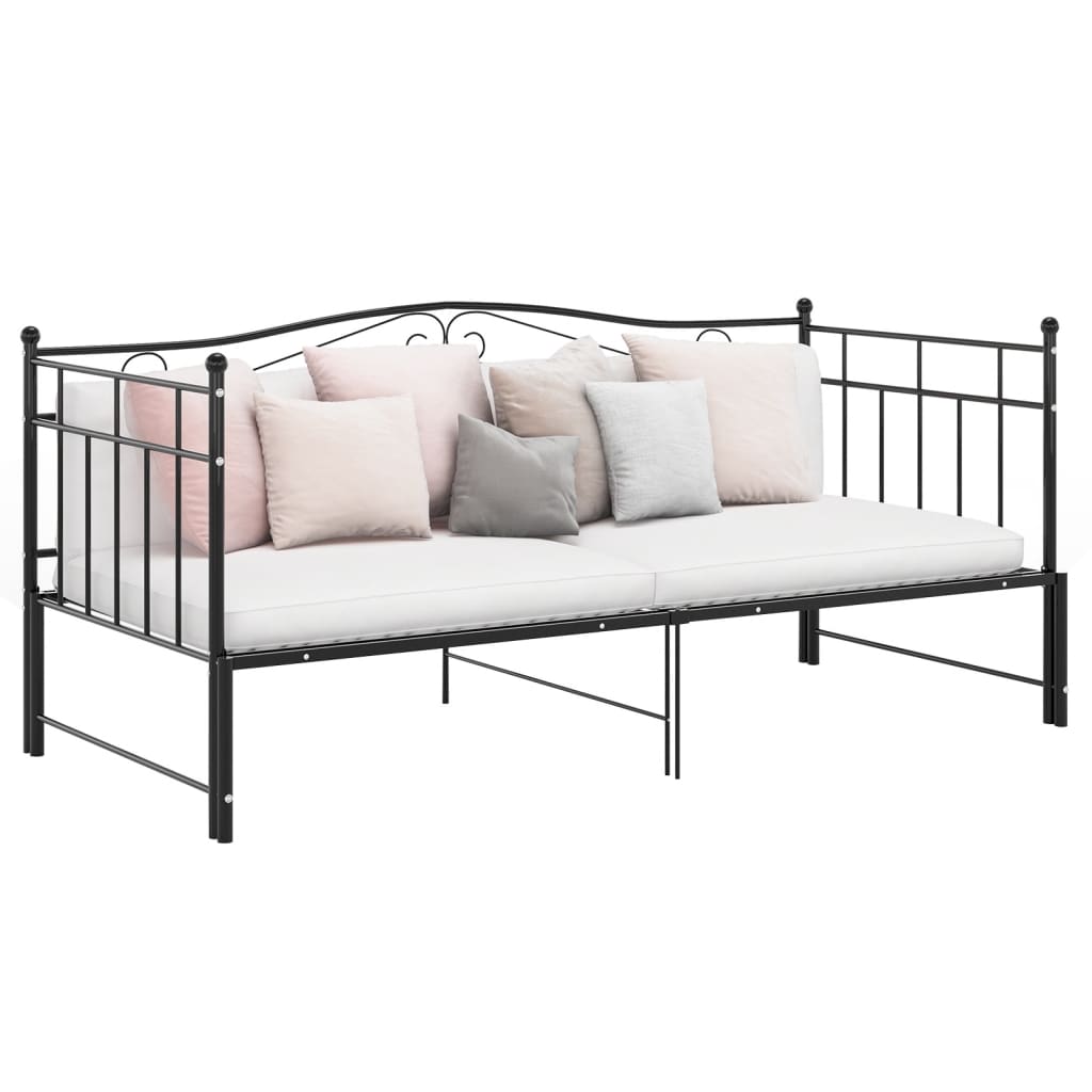 Pull - out Sofa Bed Frame without Mattress Black Metal 90x200 cm - Bargainia.com - 