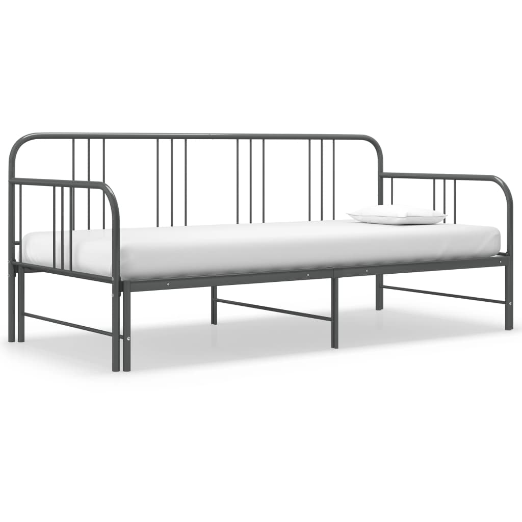 Pull - out Sofa Bed Frame without Mattress Grey Metal 90x200 cm - Bargainia.com - 