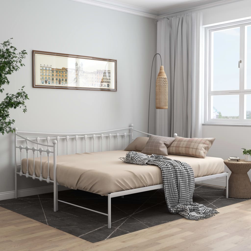 Pull - out Sofa Bed Frame without Mattress White Metal 90x200 cm - Bargainia.com - 