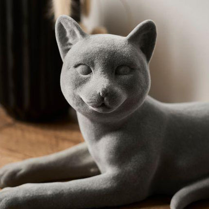 Cat Figurine - Grey Velvet - Lying-5010792476582-Bargainia.com