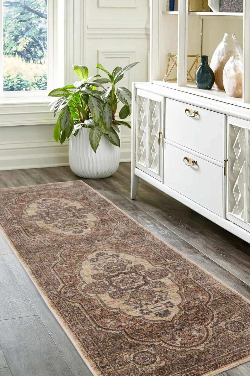 Raja Medallion Vintage Rug – Brown Heritage Elegance - Bargainia.com - 