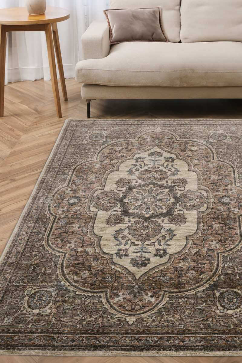 Raja Medallion Vintage Rug – Brown Heritage Elegance - Bargainia.com - 