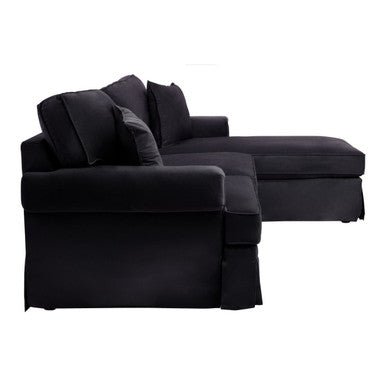 Ralph Three Seat Black Velvet Right Chaise Sofa - Bargainia.com - 