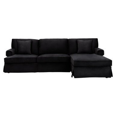 Ralph Three Seat Black Velvet Right Chaise Sofa - Bargainia.com - 