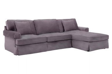 Ralph Three Seat Grey Velvet Right Chaise Sofa - Bargainia.com - 