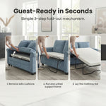 Ramy Single Sofa Bed | Blue Corduroy Fold Out Couch Bed with Memory Foam Mattress | Compact 2 Seater | Small Spaces - Bargainia.com - 5056536109583