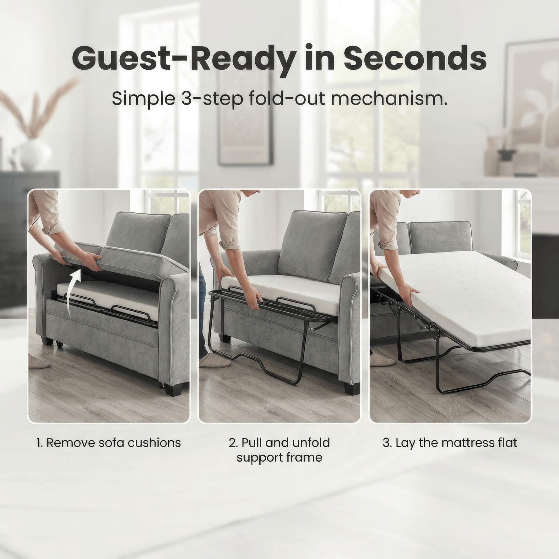 Ramy Single Sofa Bed | Grey Corduroy Fold Out Couch Bed with Memory Foam Mattress | Compact 2 Seater | Small Spaces - Bargainia.com - 5056536107565
