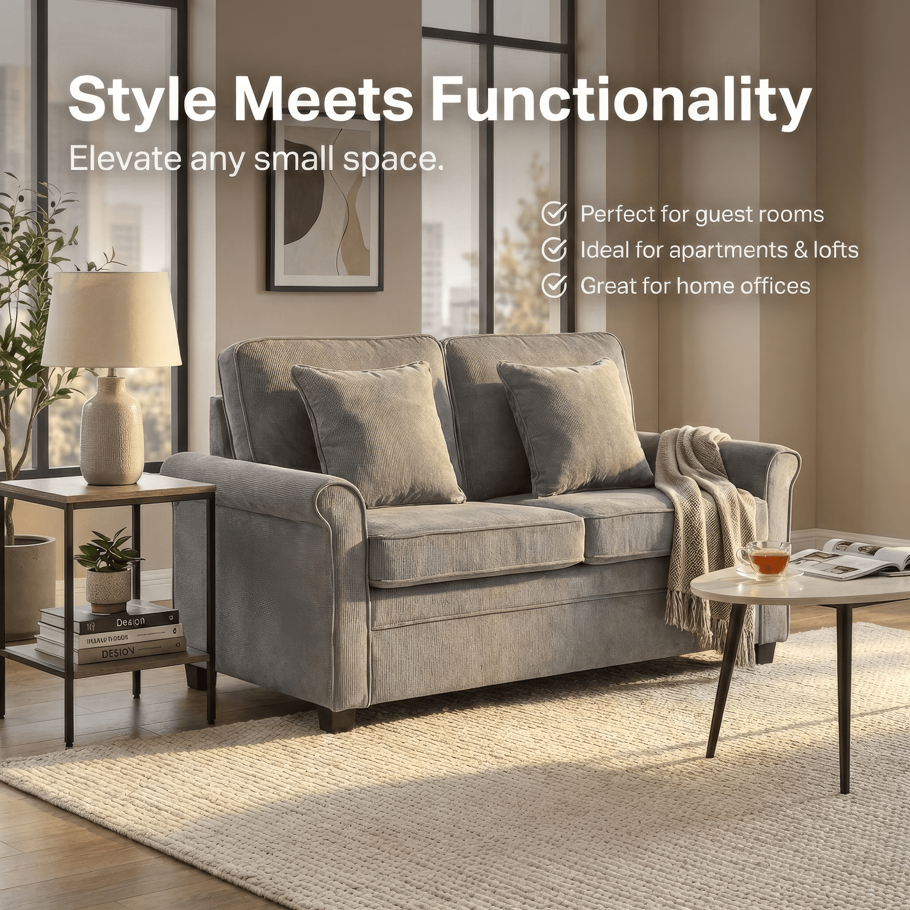 Ramy Single Sofa Bed | Grey Corduroy Fold Out Couch Bed with Memory Foam Mattress | Compact 2 Seater | Small Spaces - Bargainia.com - 5056536107565