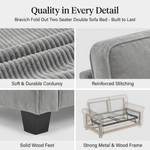 Ramy Single Sofa Bed | Grey Corduroy Fold Out Couch Bed with Memory Foam Mattress | Compact 2 Seater | Small Spaces - Bargainia.com - 5056536107565