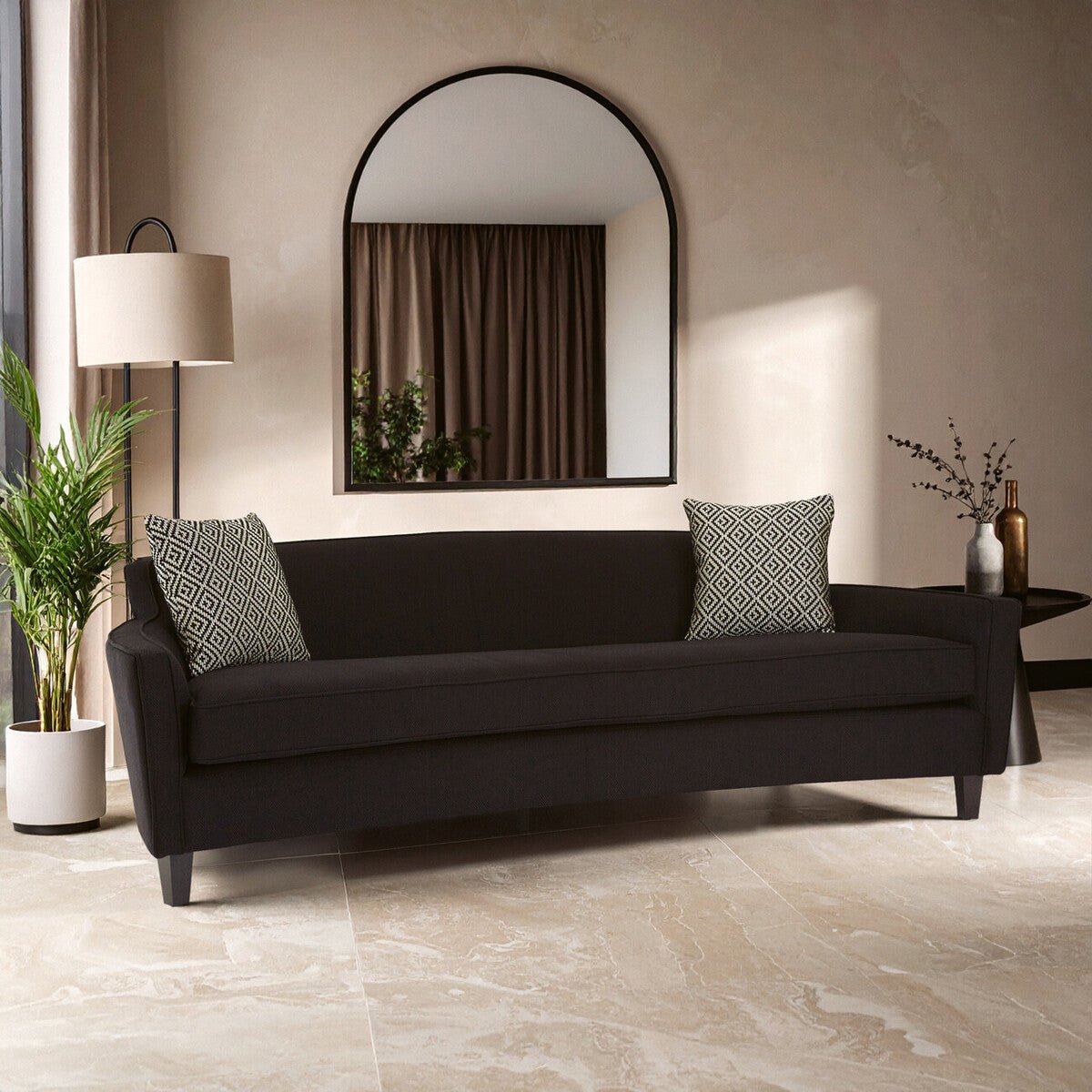 Rania 3 Seat Black Dimity Fabric Sofa - Bargainia.com - 