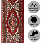 Red & Cream Traditional Medallion Hard Wearing Runner Mat - Texas - Bargainia.com - 
