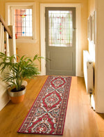 Red & Cream Traditional Medallion Hard Wearing Runner Mat - Texas - Bargainia.com - 