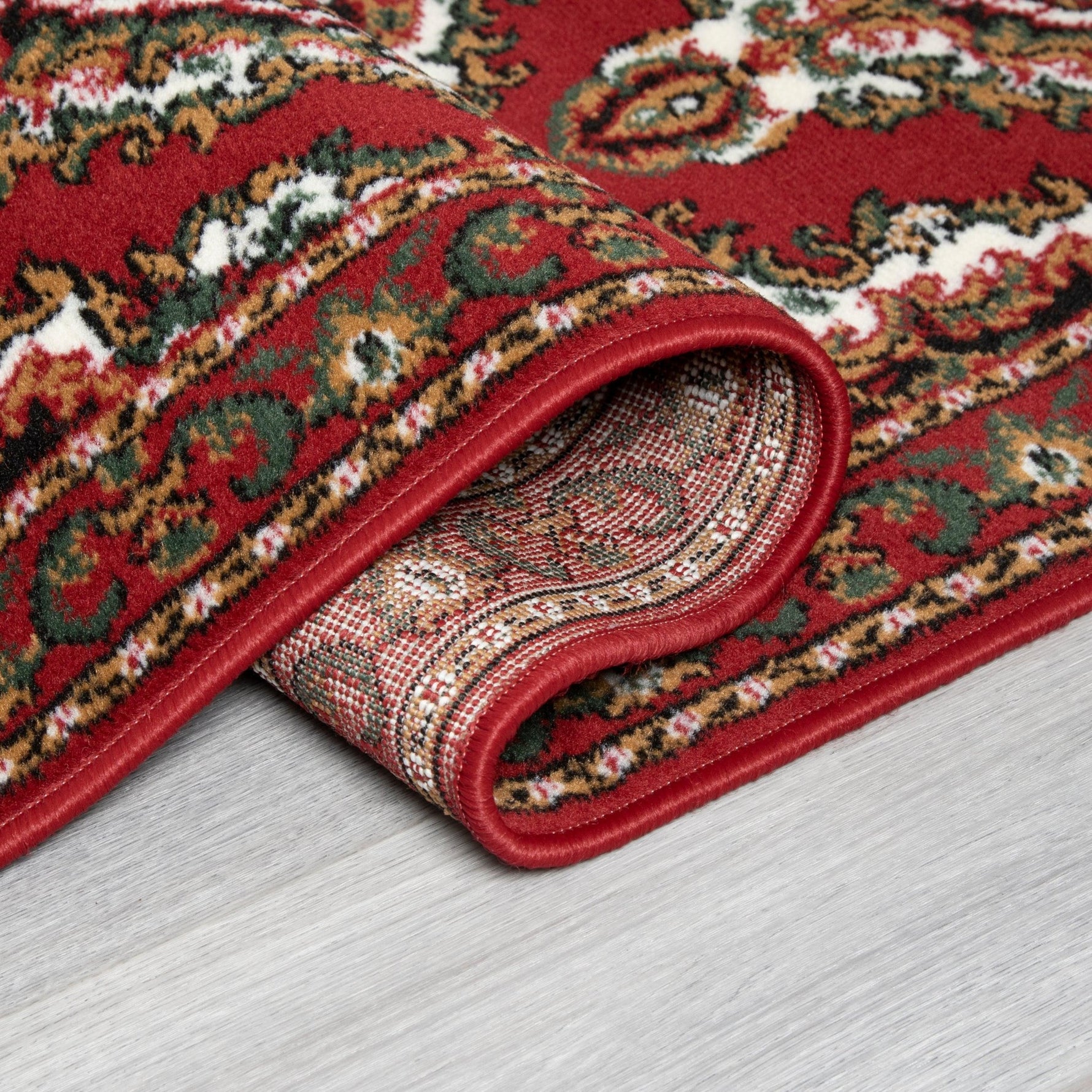 Red & Cream Traditional Medallion Hard Wearing Runner Mat - Texas - Bargainia.com - 