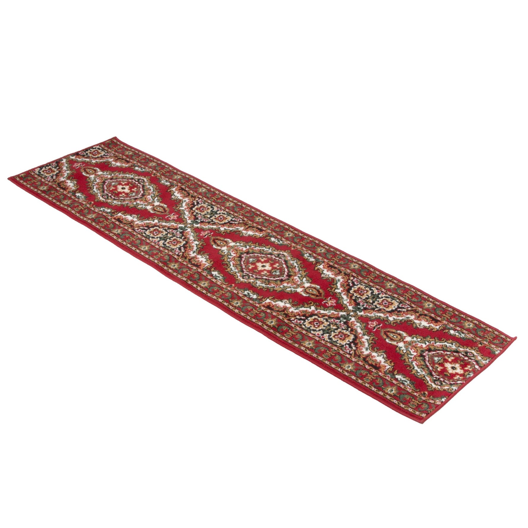 Red & Cream Traditional Medallion Hard Wearing Runner Mat - Texas - Bargainia.com - 