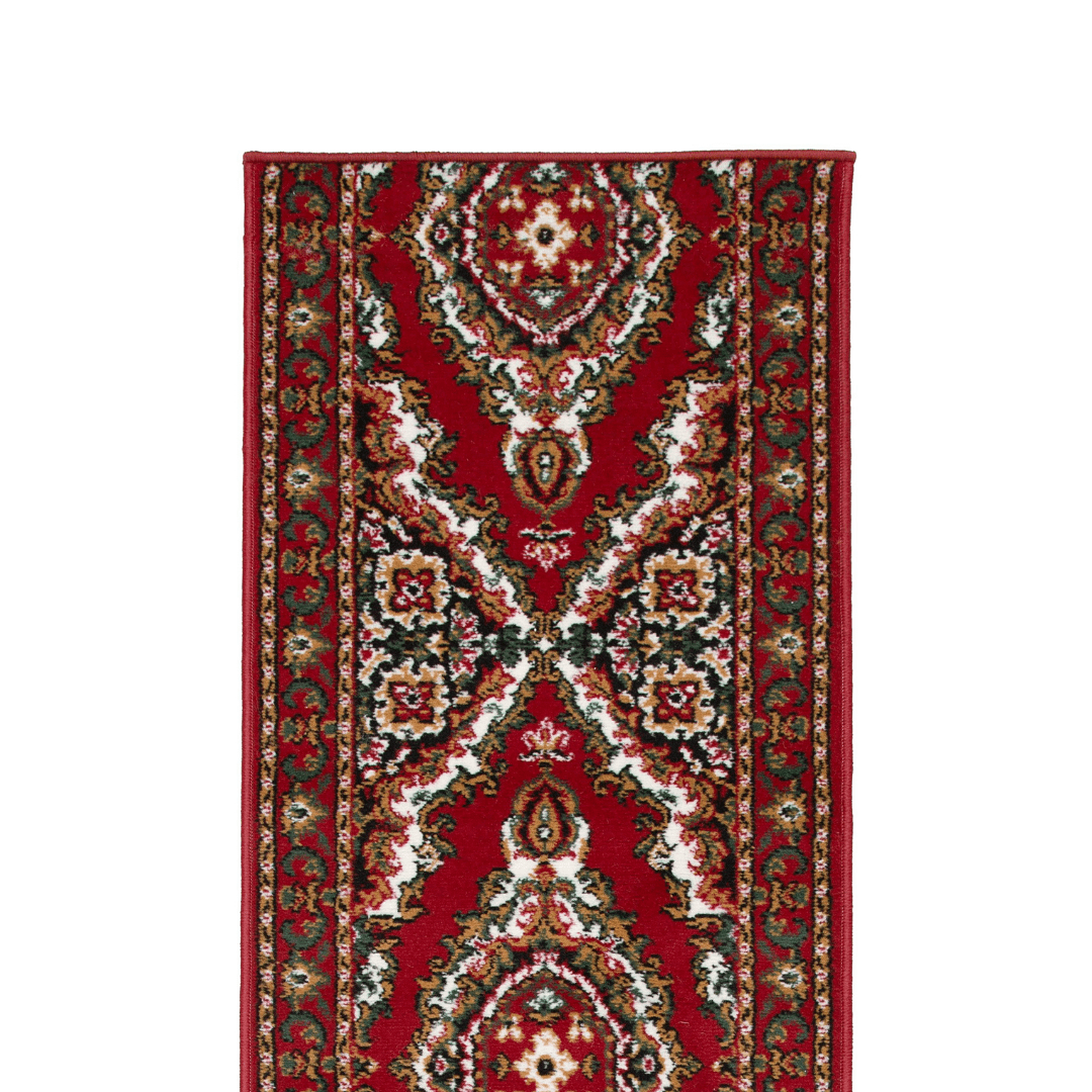 Red & Cream Traditional Medallion Hard Wearing Runner Mat - Texas - Bargainia.com - 