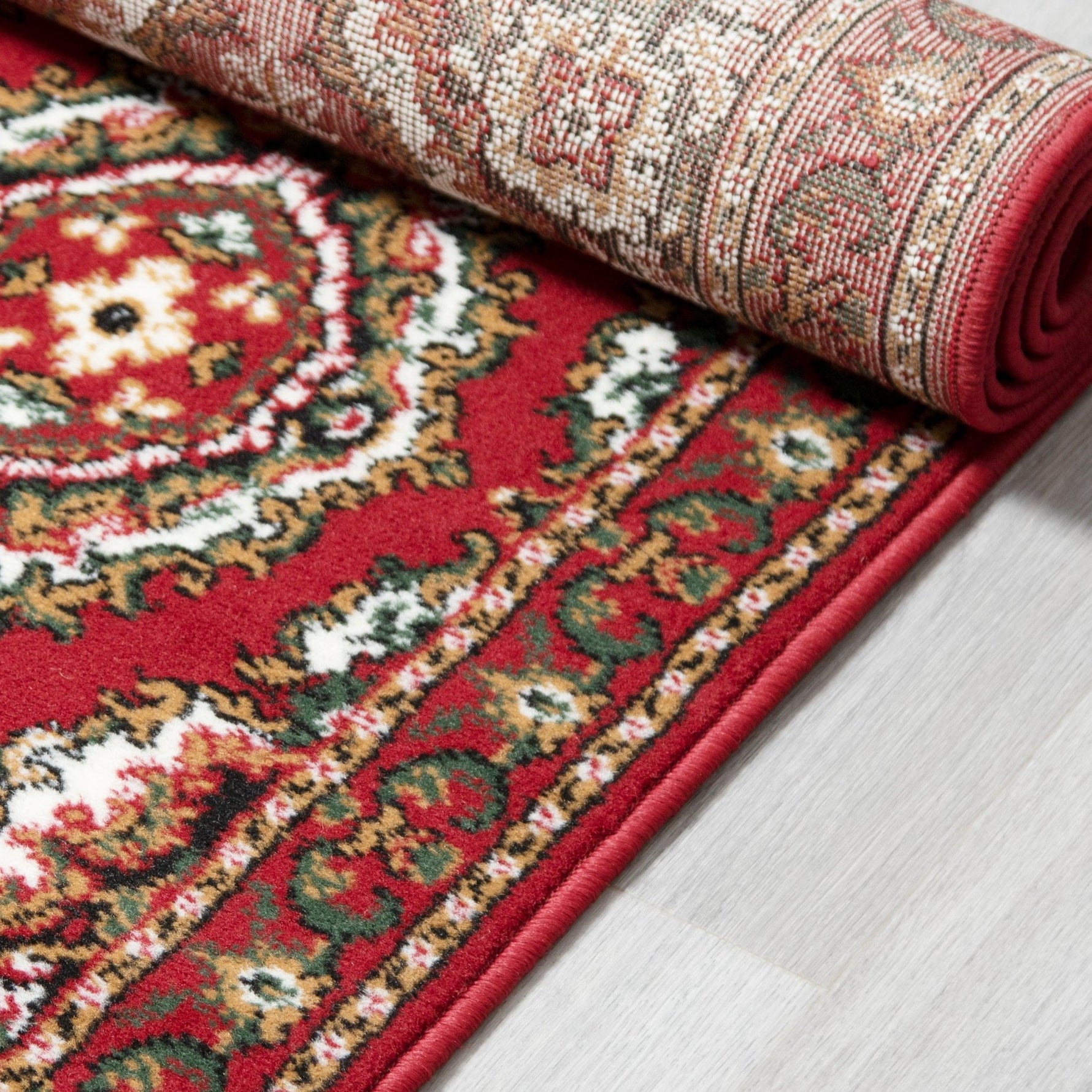 Red & Cream Traditional Medallion Hard Wearing Runner Mat - Texas - Bargainia.com - 