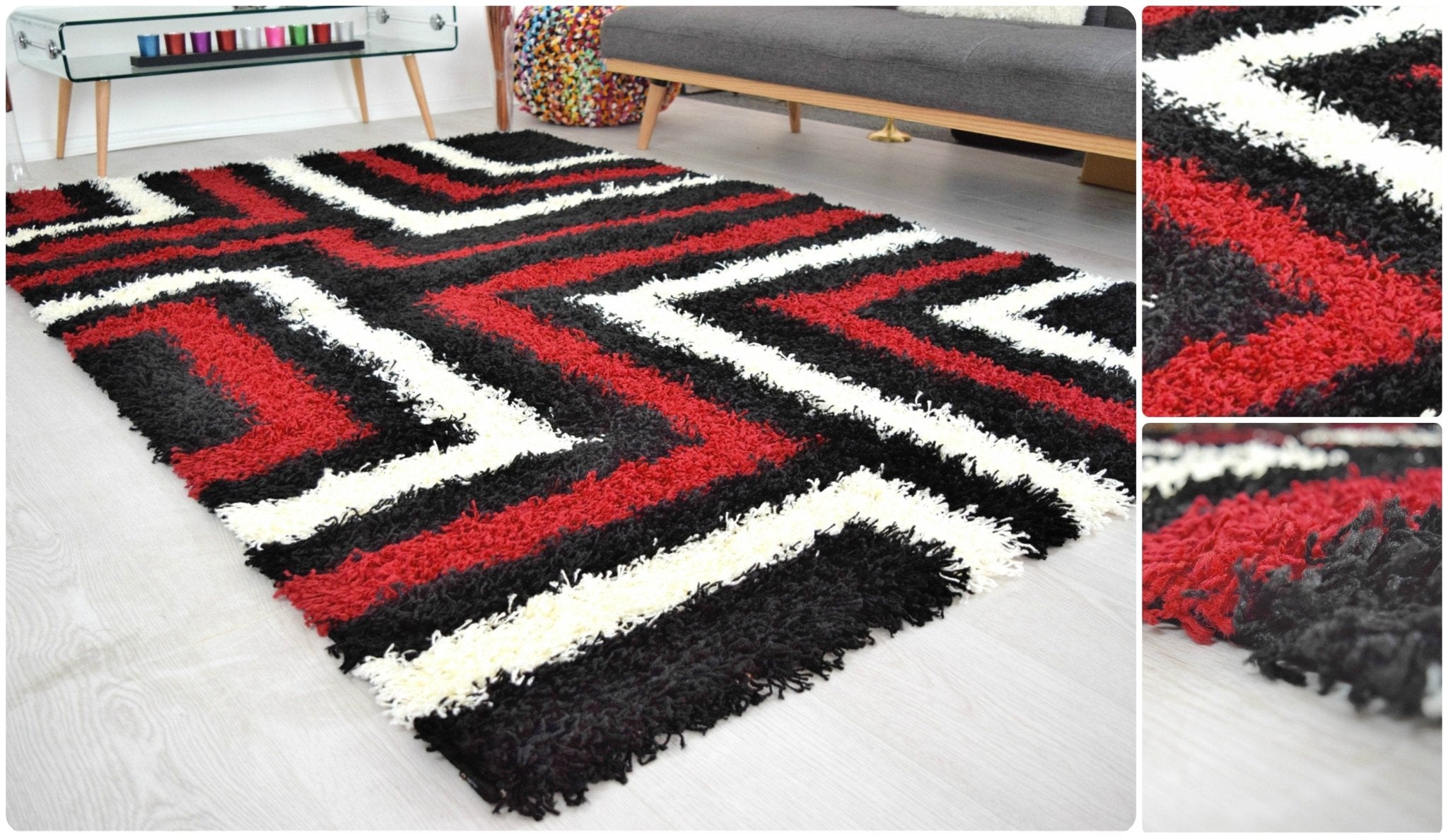 Red Tides Thick Shaggy Rug - California Rugs Clearance