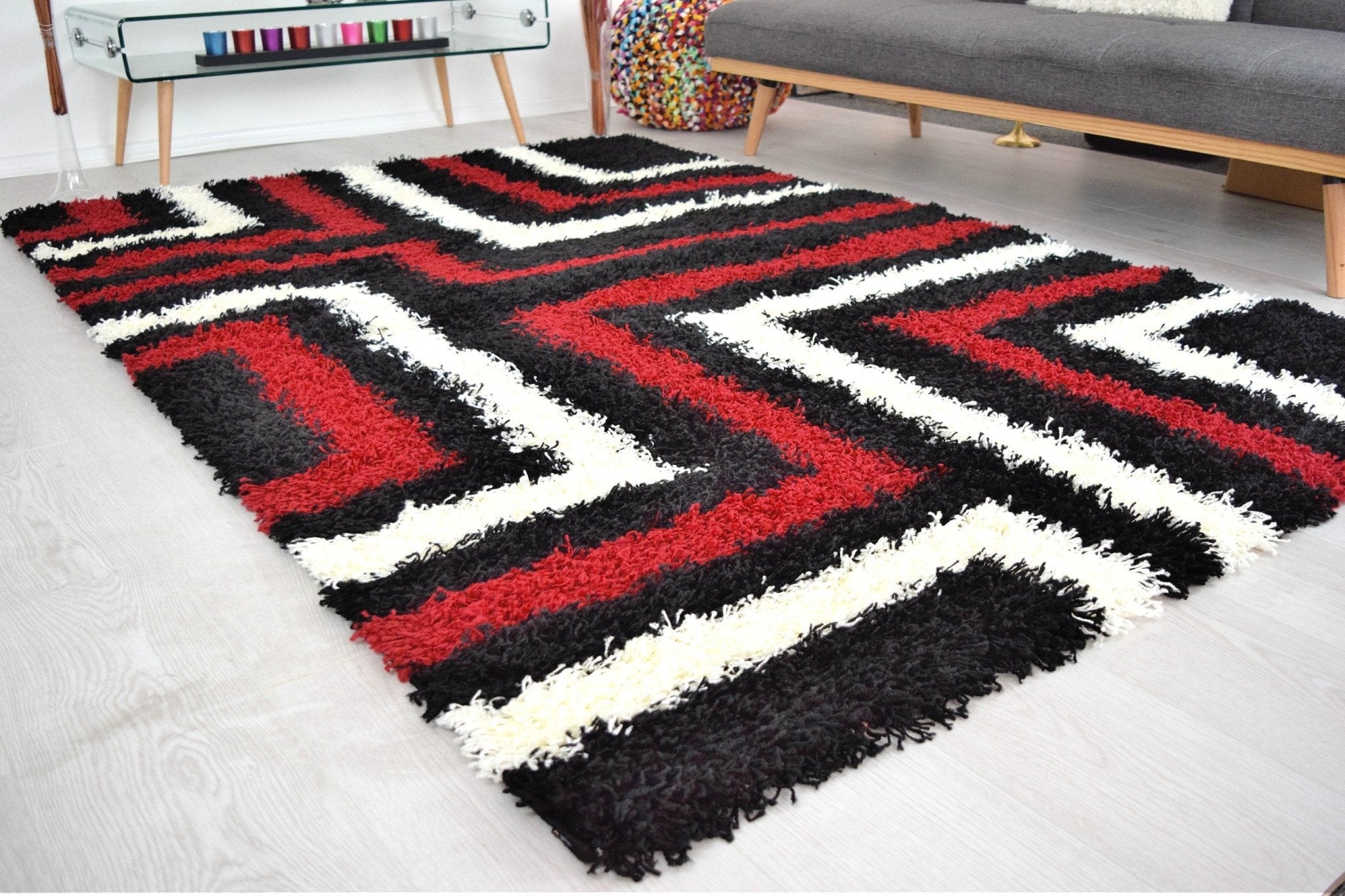 Red Tides Thick Shaggy Rug - California Rugs Clearance
