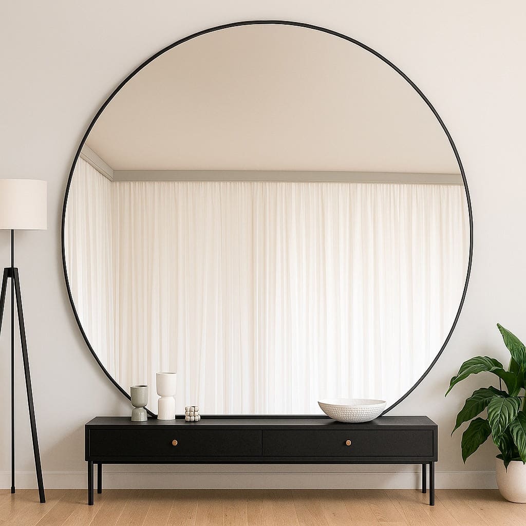 Rei - Large Round Black Metal Circle Mirror - 180cm x 180cm - Bargainia.com - 5061083361148 - REI180BLK