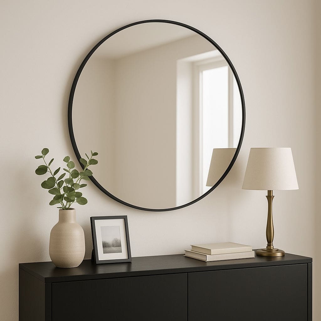Rei - Round Black Metal Circle Mirror - 70cm x 70cm - Bargainia.com - 