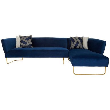 Renee 5 Seat Dark Blue Velvet Corner Sofa - Bargainia.com - 