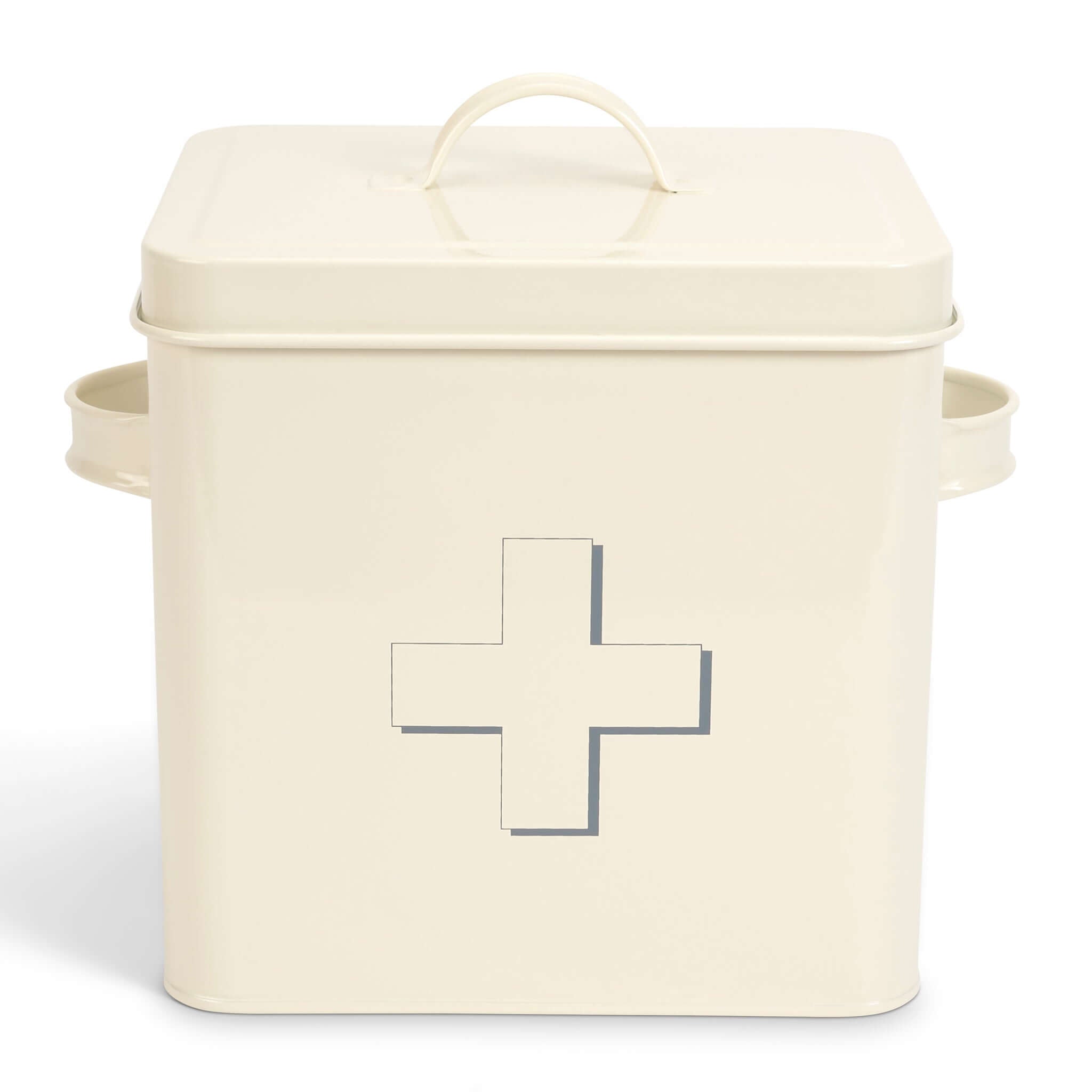 Retro First Aid Box Storage Container Enamelled Tin Grey or Cream Storage & Organization Clearance