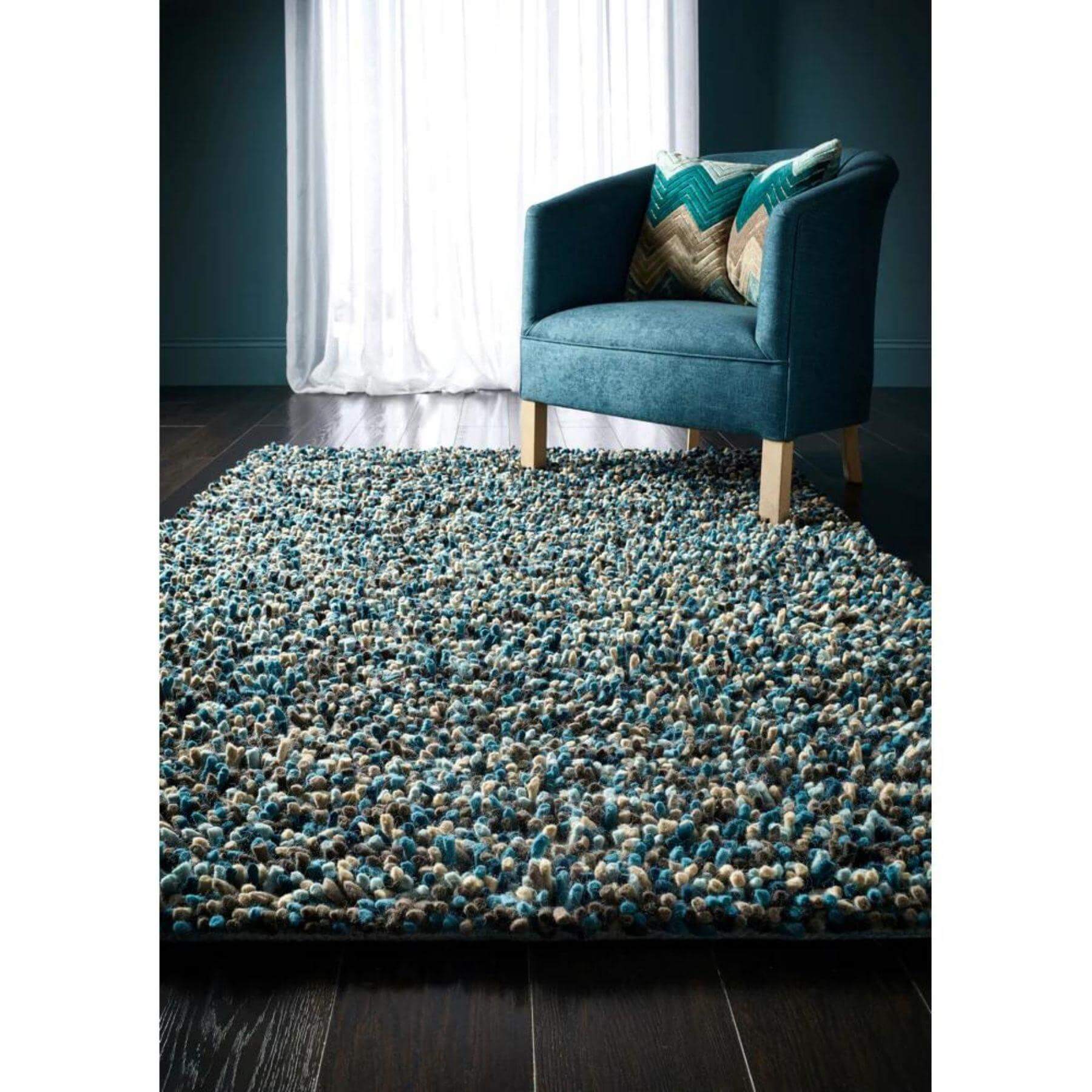 Rocks Blue Shaggy Pile Wool Rug - Bargainia.com - 