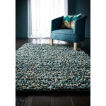 Rocks Blue Shaggy Pile Wool Rug - Bargainia.com - 