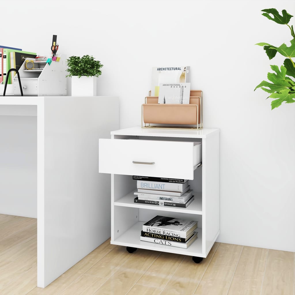 Rolling Cabinet White 46x36x59 cm Engineered Wood - Bargainia.com - 8720286610053 - 808467