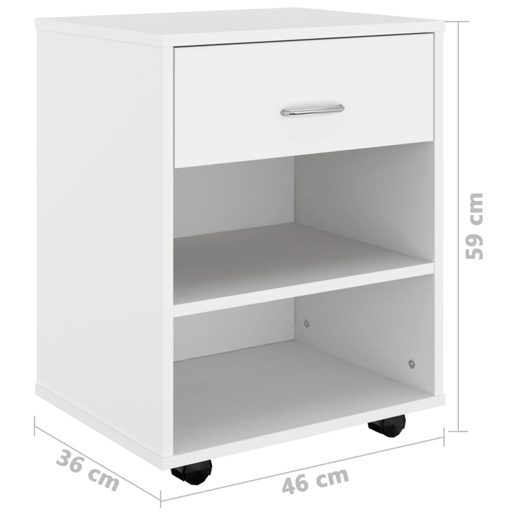 Rolling Cabinet White 46x36x59 cm Engineered Wood - Bargainia.com - 8720286610053 - 808467