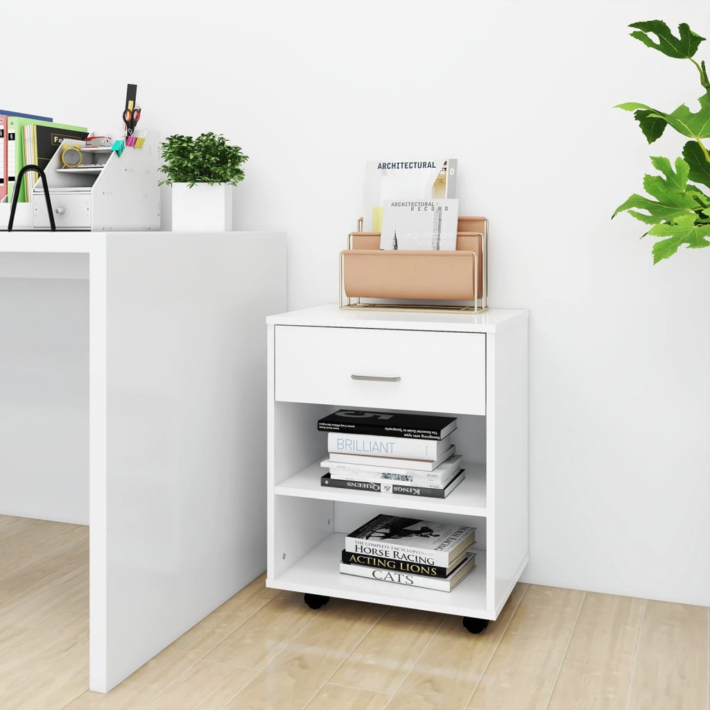 Rolling Cabinet White 46x36x59 cm Engineered Wood - Bargainia.com - 8720286610053 - 808467