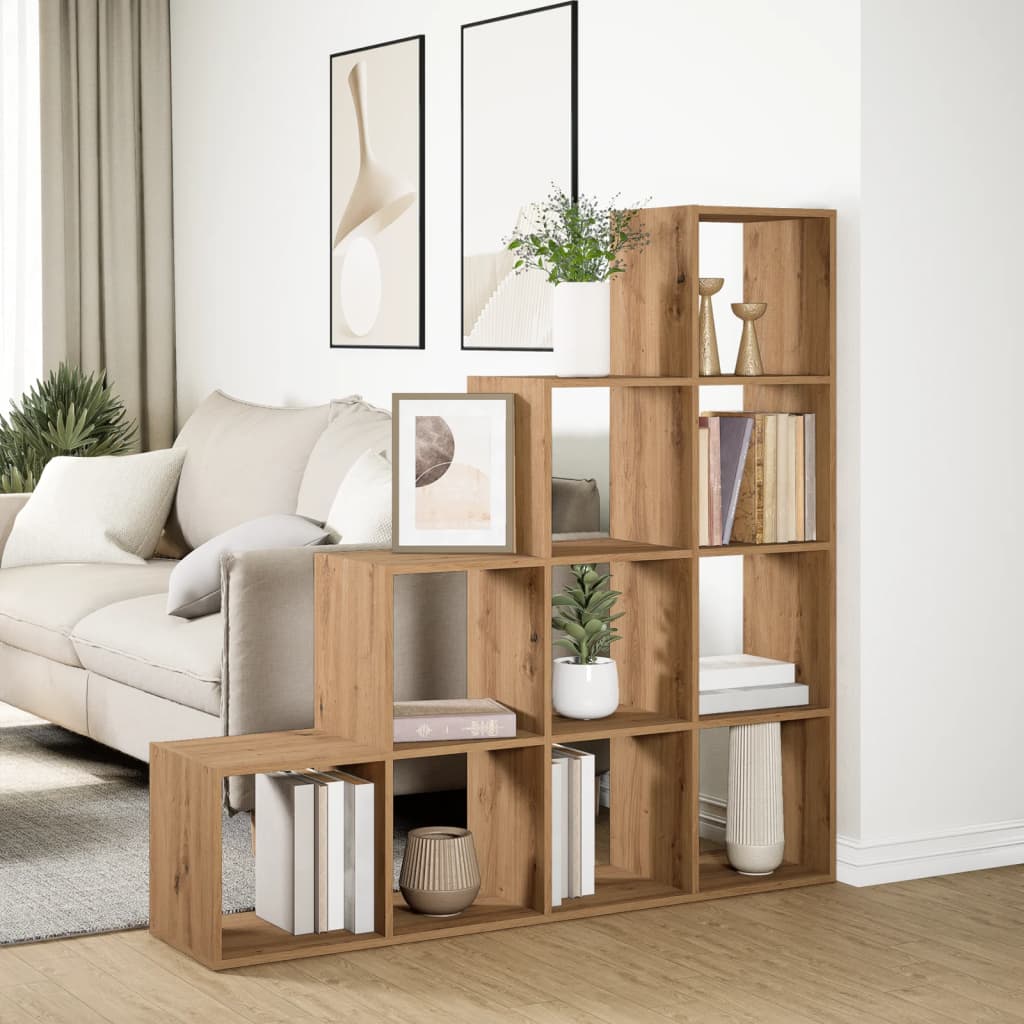 Room Divider Bookcase 4 - Tier Artisan Oak 131.5x29x131.5 cm Engineered Wood - Bargainia.com - 